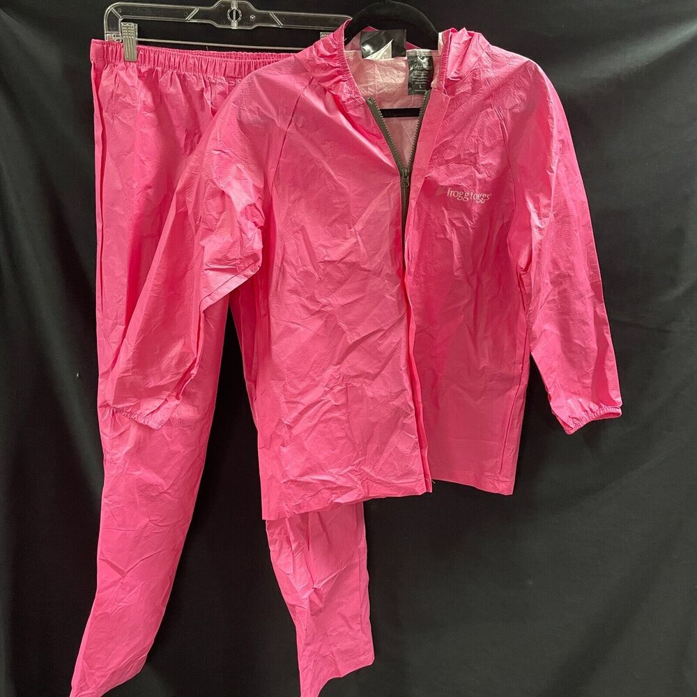 Frogg Toggs Rain Suit Pink Youth Size Large 2 Piece
